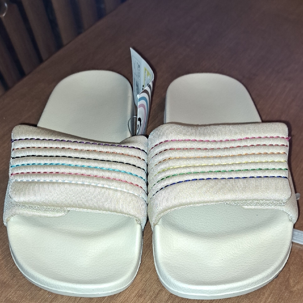 Slide Sandals - Cream with Multicolor Stripes Womans 6/7